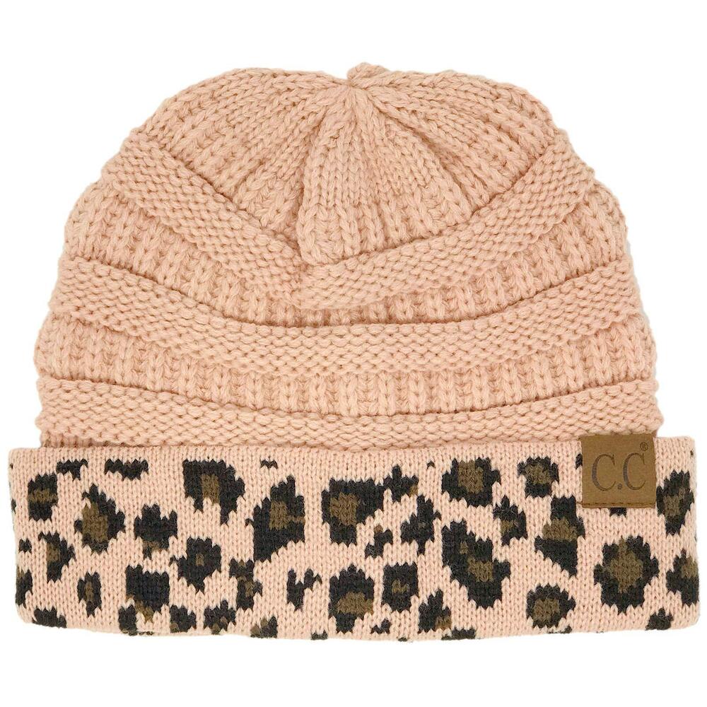 6279 CC Winter Fall Trendy Chunky Stretchy Cable Knit Beanie Hat Leopard